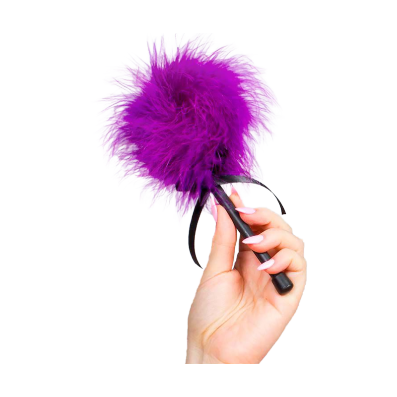 Gadilitor din pene, Secret Play, accesoriu BDSM, puf de gadilat, mov, 20 cm