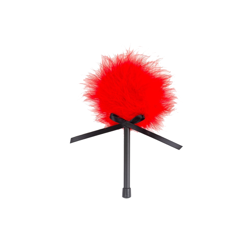 Gadilitor din pene, Secret Play, accesoriu BDSM, puf de gadilat, rosu 20 cm