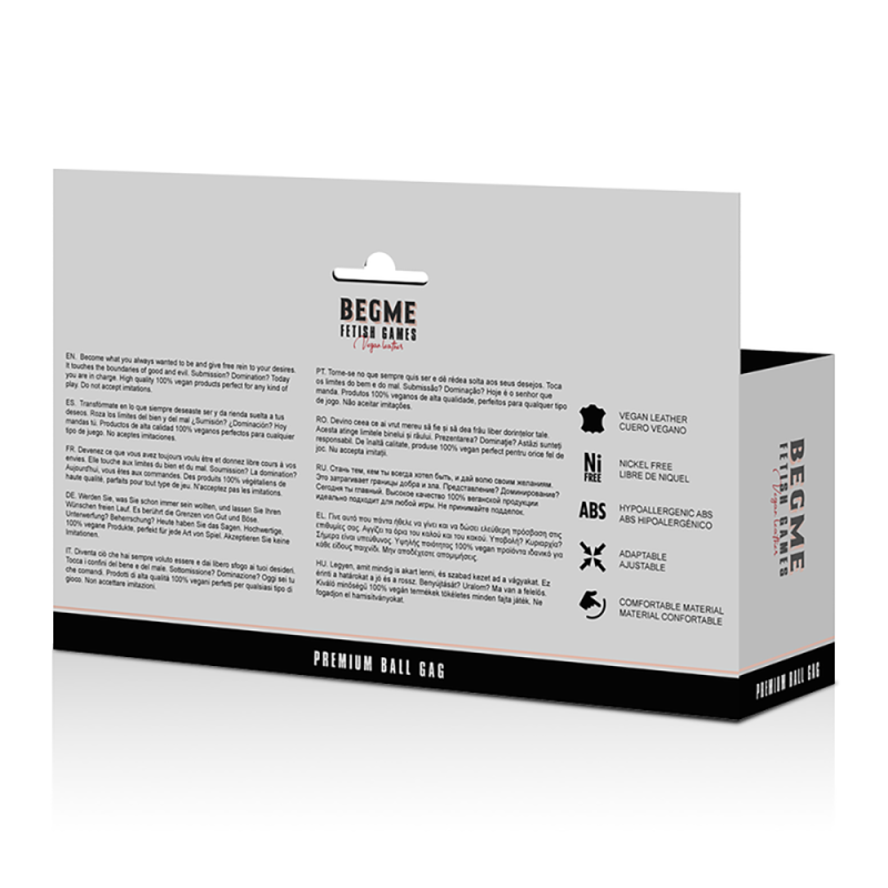 Calus cu bila, Begme, Ball Gag BDSM cu gauri pentru respiratie, curea reglabila, piele vegana, negru
