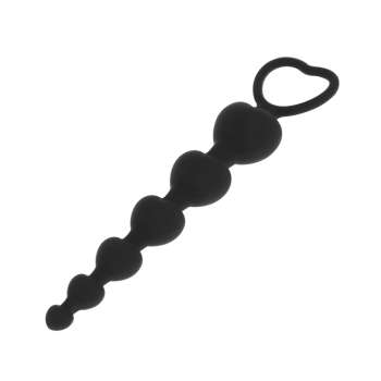 Dildo anal, Black&Silver Mila, bile anale in forma de inima, lungime 16.2 cm, diametru 3.2 cm, silicon, negru
