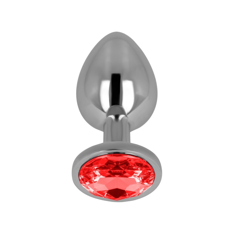 Dop anal, Cristal rosu, marimea M, diametru 3.3 cm, lungime 8 cm, design cu bijuterie, metalic, argintiu