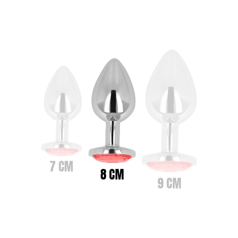 Dop anal, Cristal rosu, marimea M, diametru 3.3 cm, lungime 8 cm, design cu bijuterie, metalic, argintiu