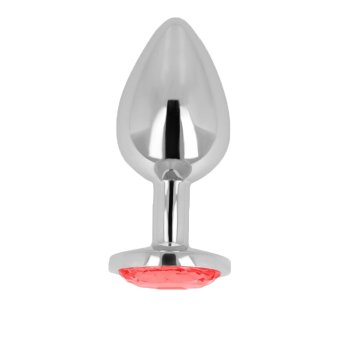 Dop anal, Cristal rosu, marimea M, diametru 3.3 cm, lungime 8 cm, metalic, argintiu