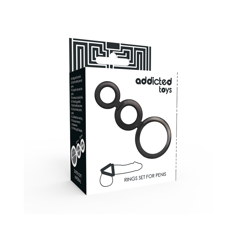 Set 3 inele penis, Addicted Toys, silicon, negru