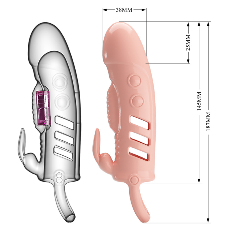 Manson penis cu vibratii, prelungitor tip iepuras cu inel de fixare, diametru 3,8 cm
