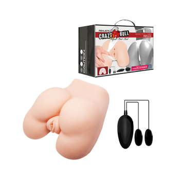Masturbator realistic, 2 in 1, Crazy Bull, vagin si anus artificial cu vibratii si telecomanda, marime reala, cyberskin