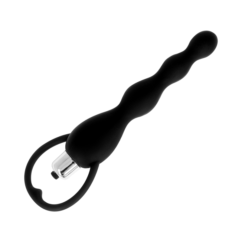 Vibrator anal, Ohmama, cu striatii sferice, lungime 14 cm, diametru 3.5 cm, silicon, negru