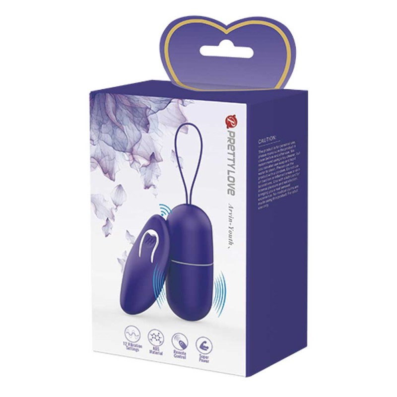 Ou vibrator cu telecomanda, Pretty Love Arvin Youth, 12 functii de vibratii, mov