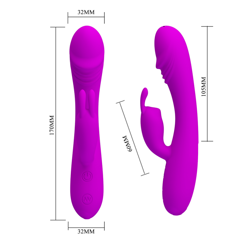 Vibrator rabbit, Pretty Love Hunter, dubla stimulare, 30 de moduri de vibratie, stimuleaza punctul G si clitorisul, reincarcabil, usb, impermeabil, silicon moale, silentios, lungime 17 cm, grosim 3.2 cm, mov