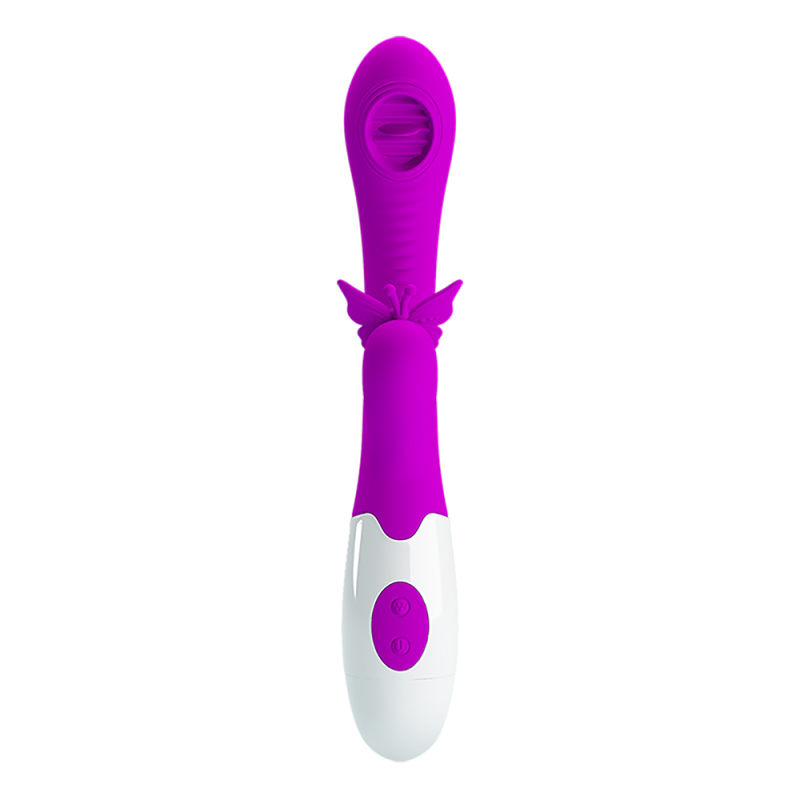 Vibrator fluture, 2in1, pentru clitoris si punctul G, lungime 20 cm, diametru 3.2 cm, Pretty Love Moth, 12 functii de vibratii, 3 functii de lins, silicon, mov