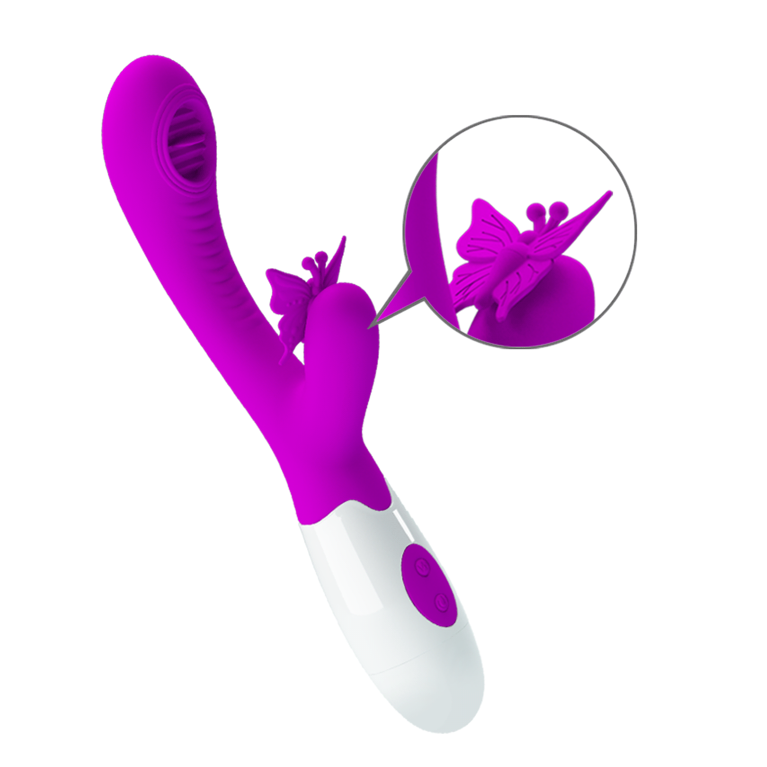 Vibrator fluture, 2in1, pentru clitoris si punctul G, lungime 20 cm, diametru 3.2 cm, Pretty Love Moth, 12 functii de vibratii, 3 functii de lins, silicon, mov